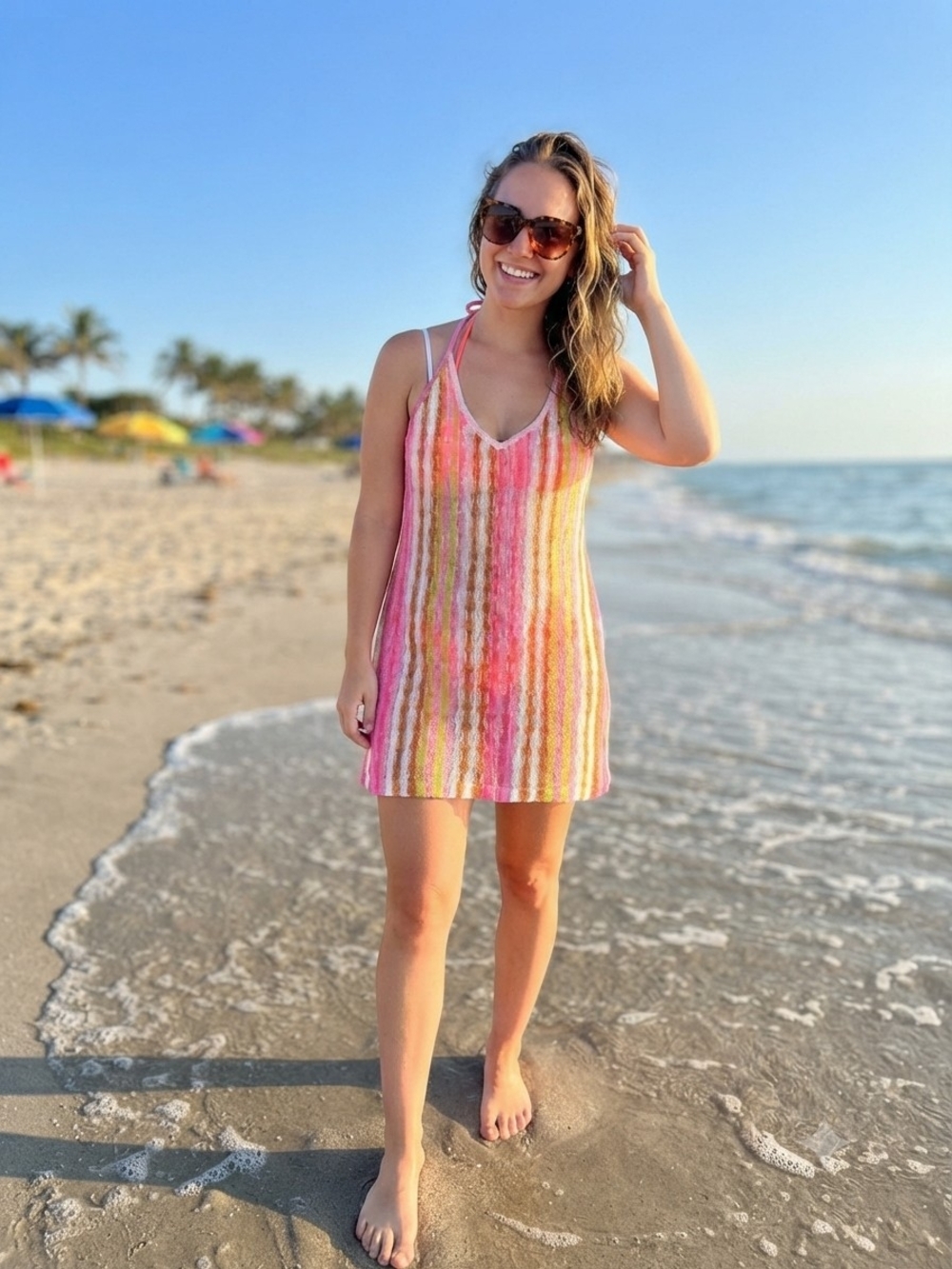 wild fable Pink, Yellow & White Striped Mini Beach Dress
